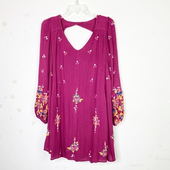 Free people burgundy embroidered dress - Picture 2 of 11